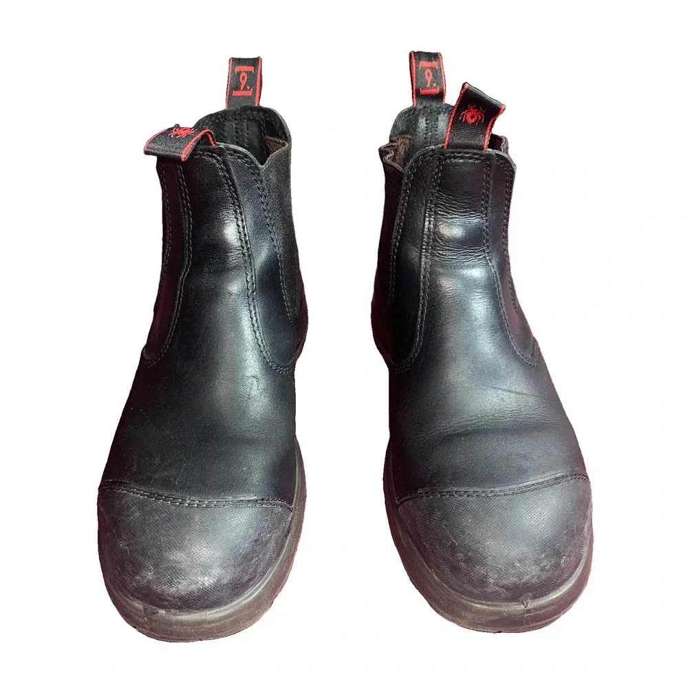Redback Mens Bobcat Safety Work Boots Size 9 Black Leather Slip On Steel Toe